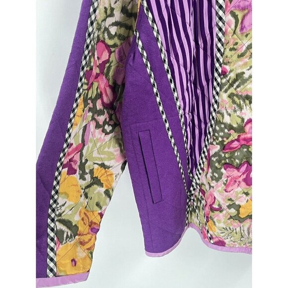 Koos Mixed Printed QUilted Jacket Silk Linen Cotton Sz 1X Purple Art to Wear - Picture 4 of 7